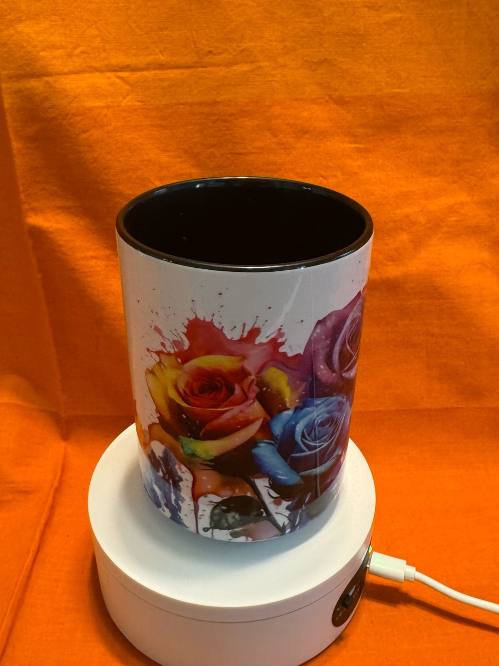 Colorful Rose Print Ceramic Mug with Black Interior